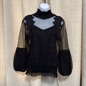 Guess Noir Lace Tulle Top